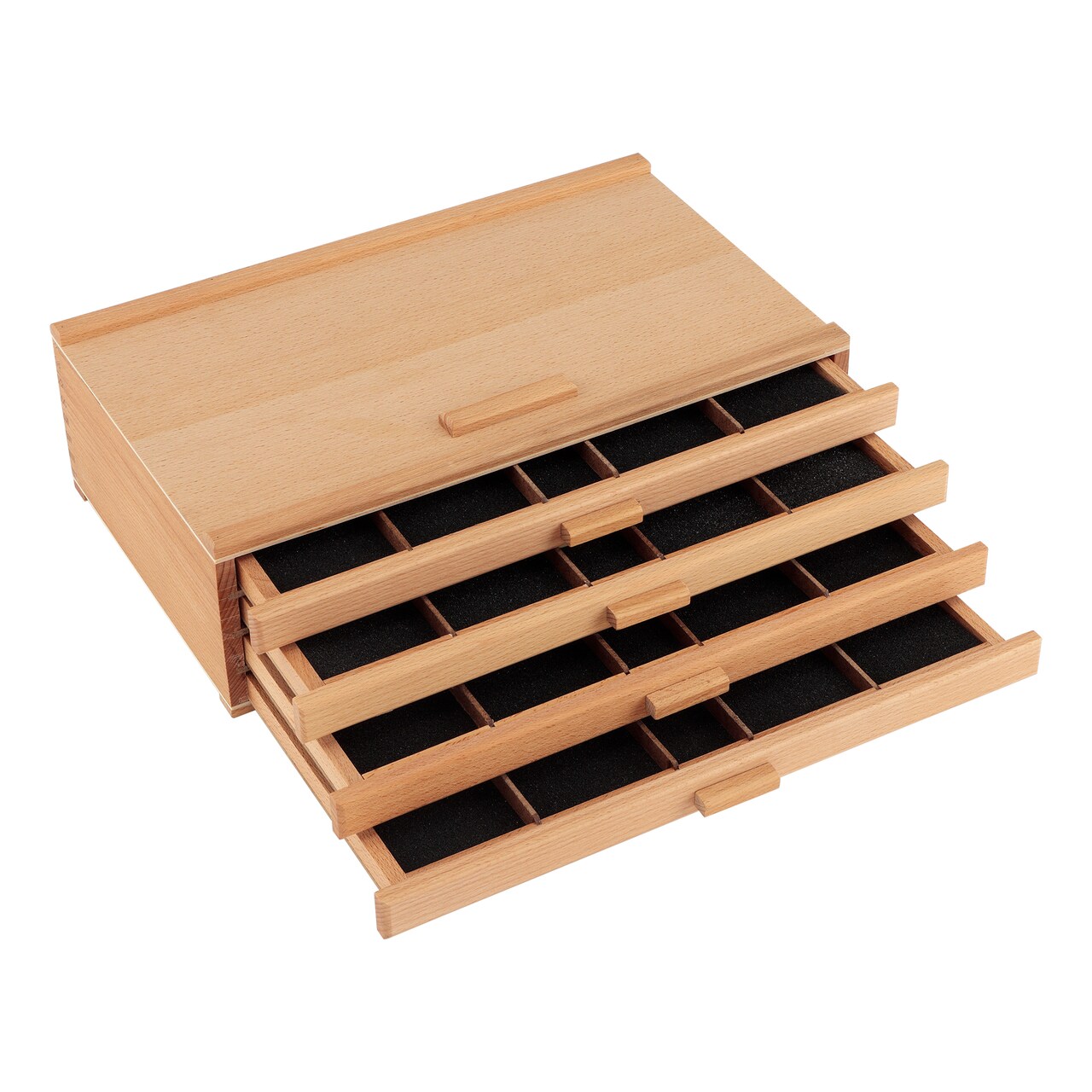 Creative Mark Pastel Storage Box, 4 Drawer Wood Box with Foam Lining, Sturdy and Stackable Art and Craft Supplies Storage Box for Artist Tools, Pens, Pencils and More, Natural Finish